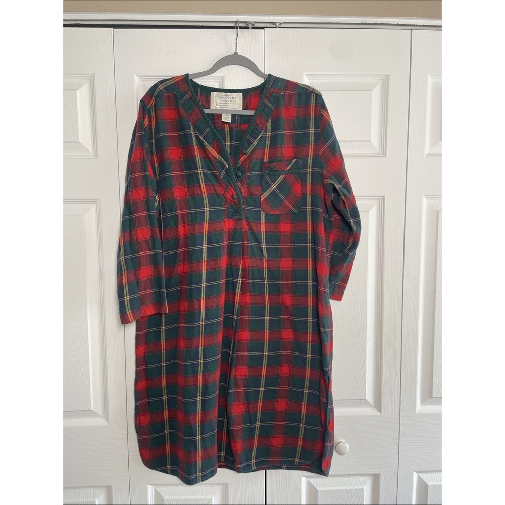 Victoria's Secret Country Cottons Nightgown Womens Size M Red Green Plaid Cotton